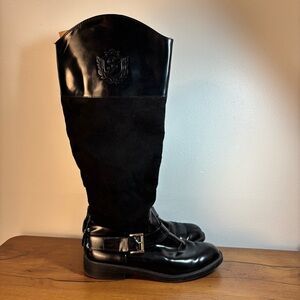 Zara Black Faux Leather and Suede Riding Boots Size 40 / 9.5 Equestrian